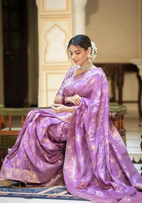 Light Purple Banarasi Soft Silk Saree Set