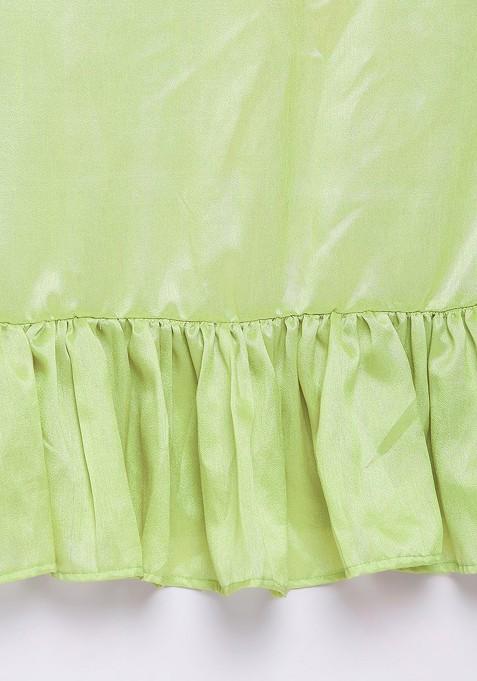 Green Solid Silk Blend Saree Set