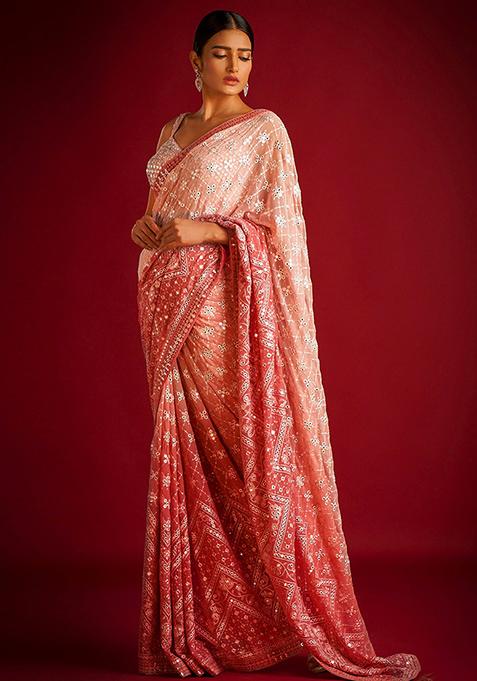 Fanta Orange Solid Georgette Saree Set