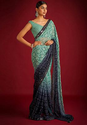 Green Solid Georgette Saree Set
