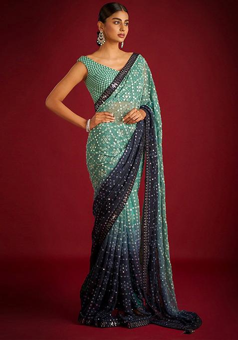 Green Solid Georgette Saree Set