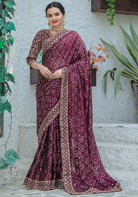 Wine Solid Rangoli Silk Saree Set