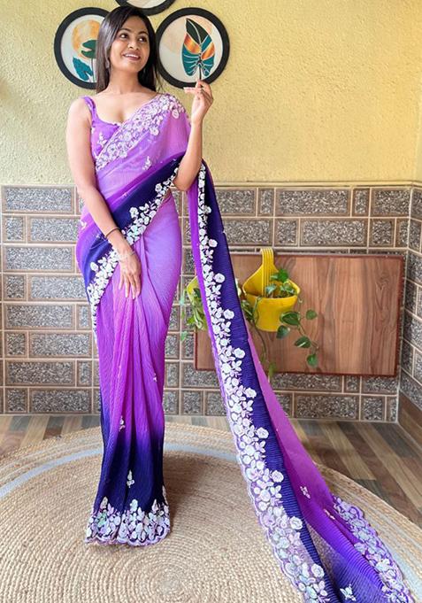 Blue Solid Georgette Saree Set