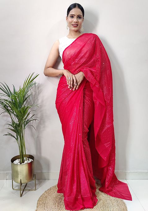 Gajri Solid Georgette Saree Set