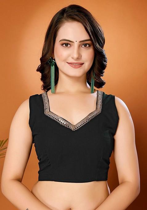 Black Sequin Embellished Pure Georgette Saree Set