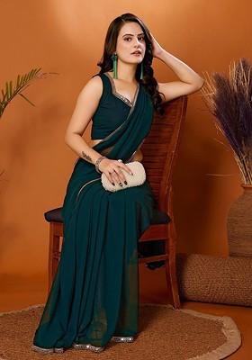 Teal Mirror Work Poly Georgette Saree Set