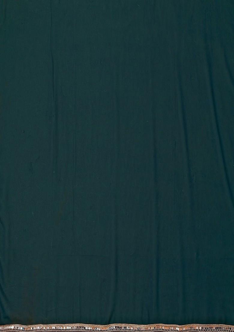 Teal Mirror Work Poly Georgette Saree Set