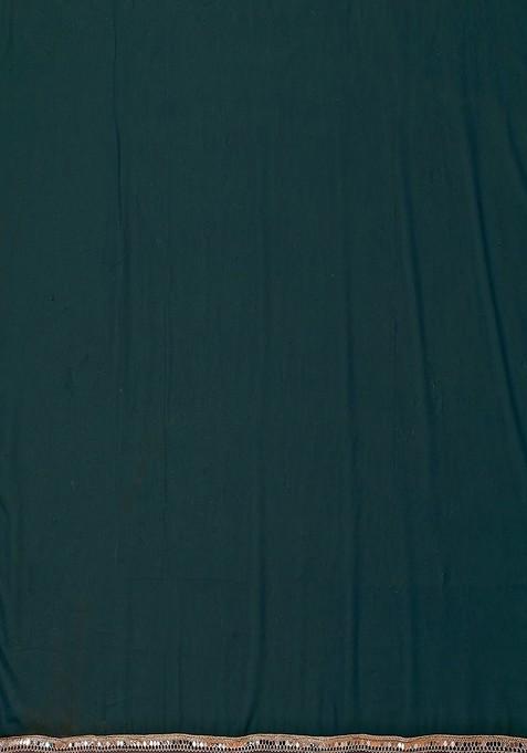 Teal Mirror Work Poly Georgette Saree Set