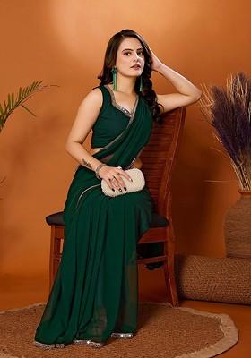 Green Embellished Mirror Work Saree Set
