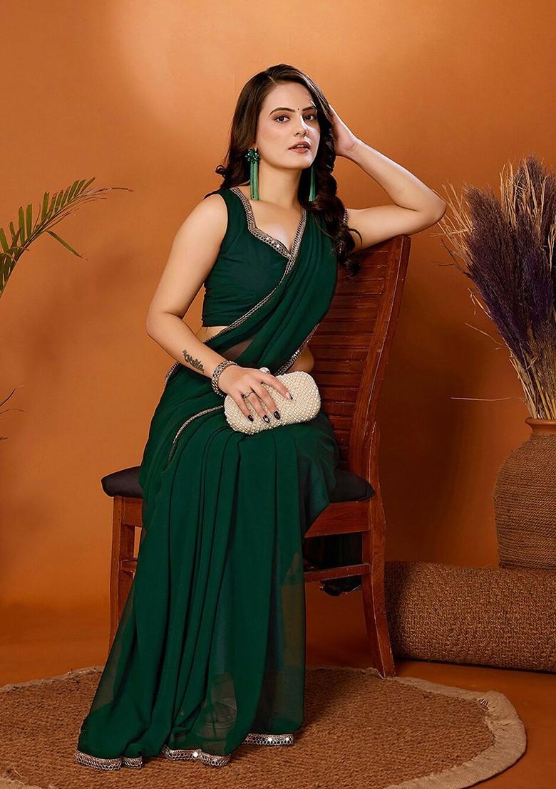 Green Embellished Mirror Work Saree Set