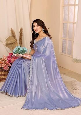 Lavender Embellished Embroidered Saree Set