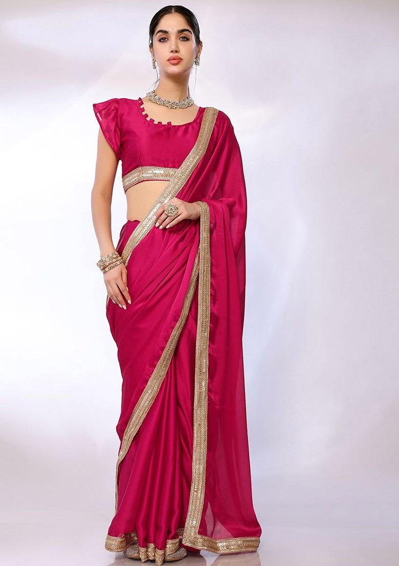 Pink Sequin Embroidered Saree Set