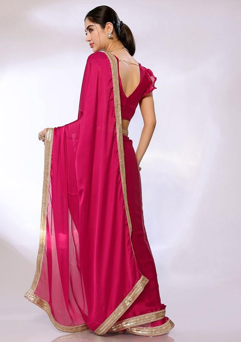Pink Sequin Embroidered Saree Set