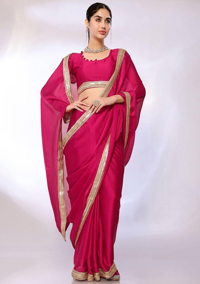 Pink Sequin Embroidered Saree Set