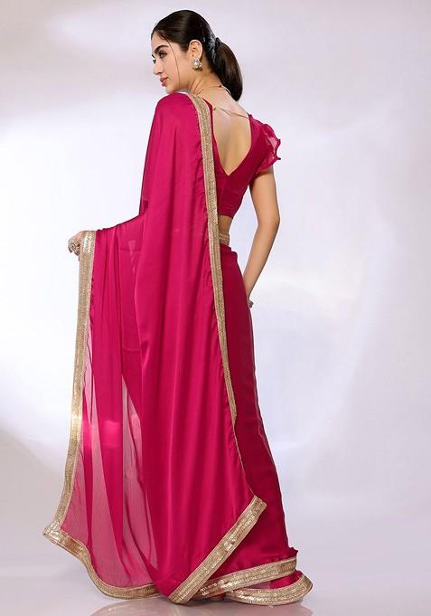 Pink Sequin Embroidered Saree Set