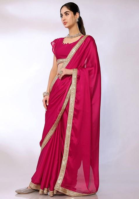 Pink Sequin Embroidered Saree Set