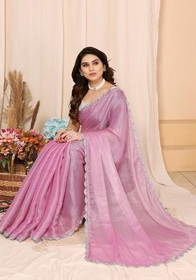 Pink Poly Chiffon Saree Set