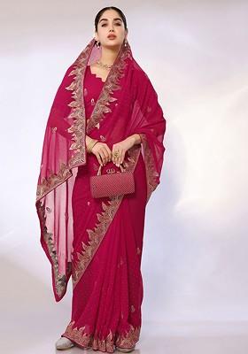 Pink Embellished Embroidered Saree Set