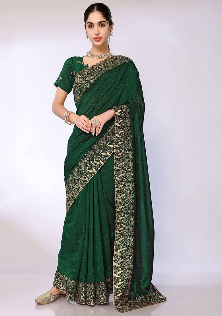 Green Embroidered Saree Set - Indya