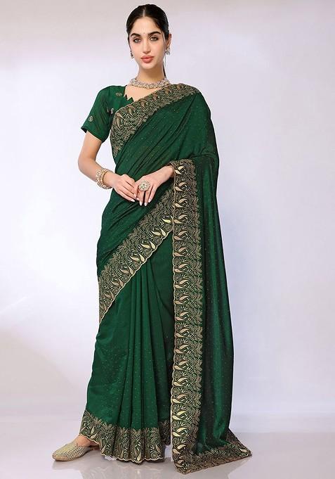 Green Embroidered Saree Set