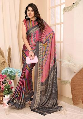 Pink Printed Saree Set