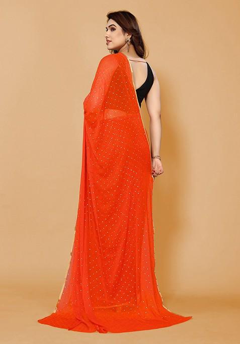 Orange Embellished Zari Poly Chiffon Saree Set