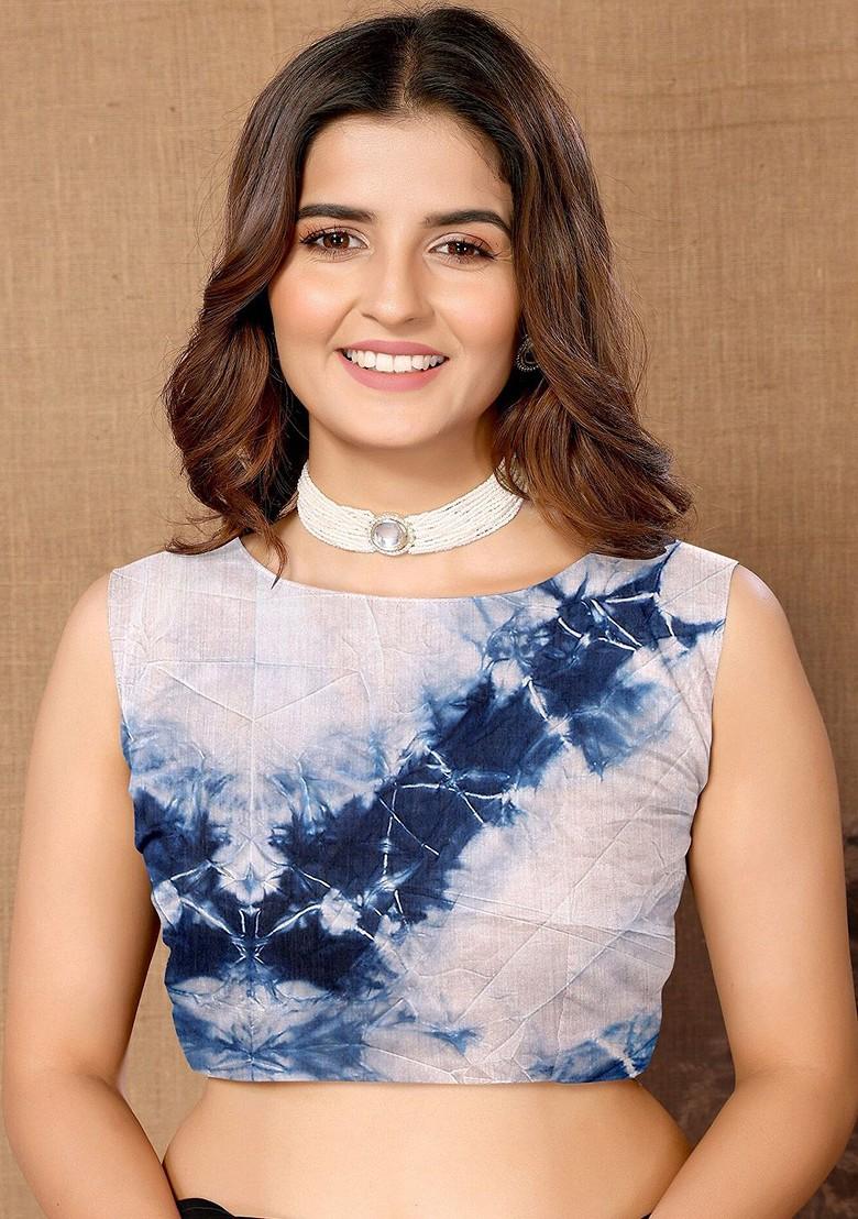 Blue Tie And Dye Sequin Embroidered Chanderi Saree Set - Indya