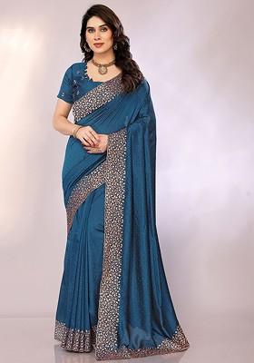 Teal Embellished Embroidered Saree Set
