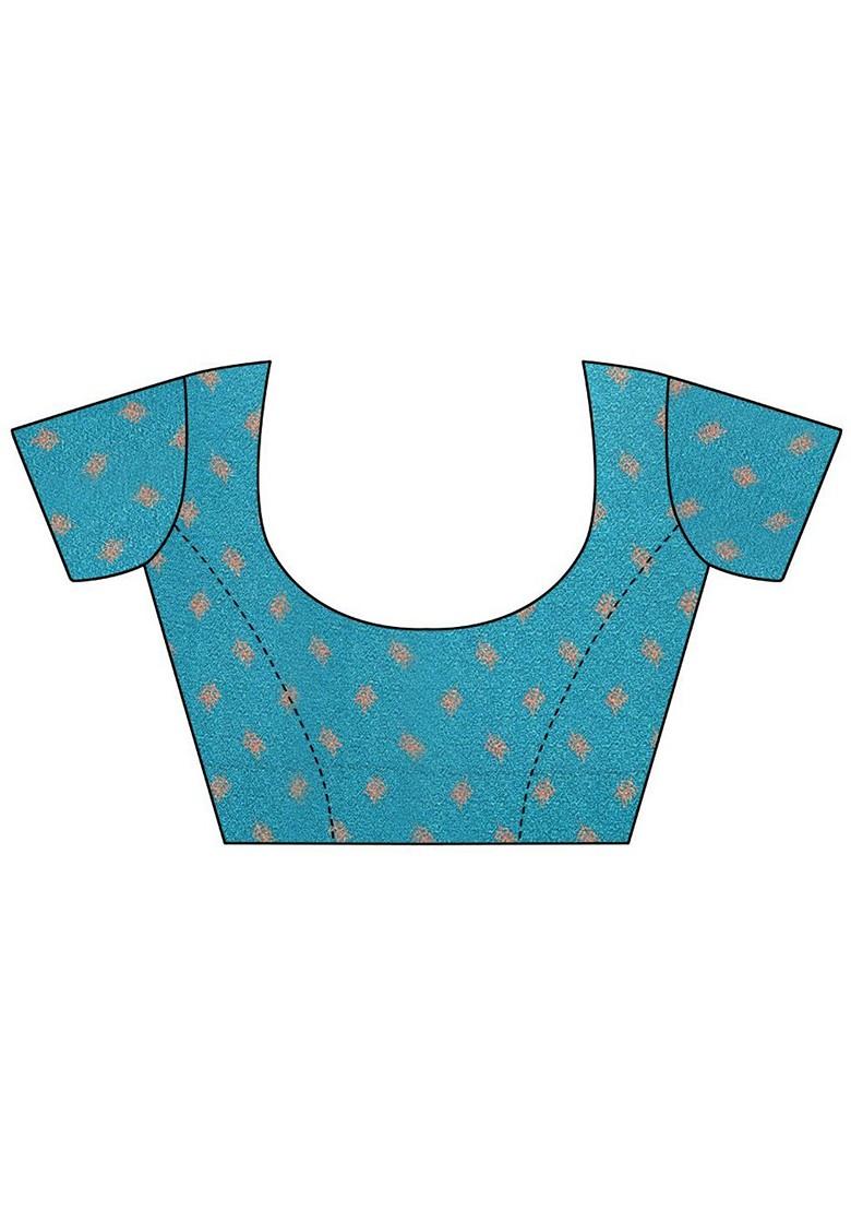 Blue Ethnic Motifs Printed Pure Chiffon Saree Set