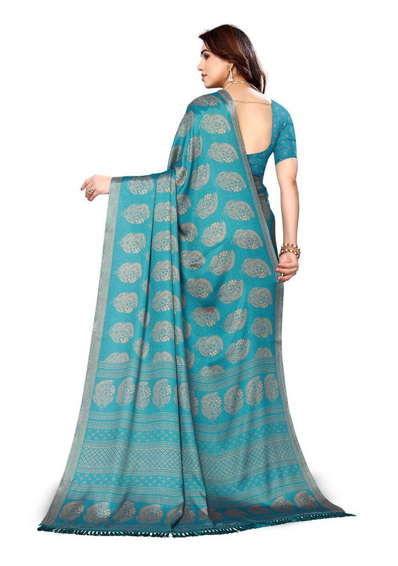 Blue Ethnic Motifs Printed Pure Chiffon Saree Set