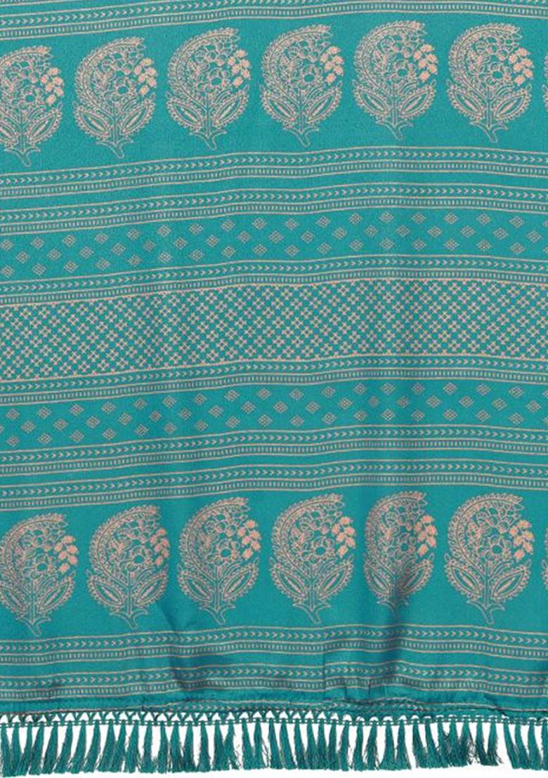 Blue Ethnic Motifs Printed Pure Chiffon Saree Set