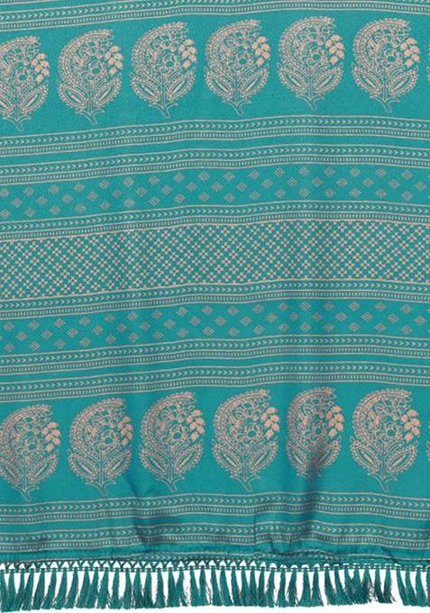 Blue Ethnic Motifs Printed Pure Chiffon Saree Set