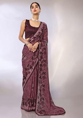 Mauve Floral Print Saree Set