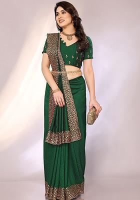 Green Sequin Embellished Saree Set