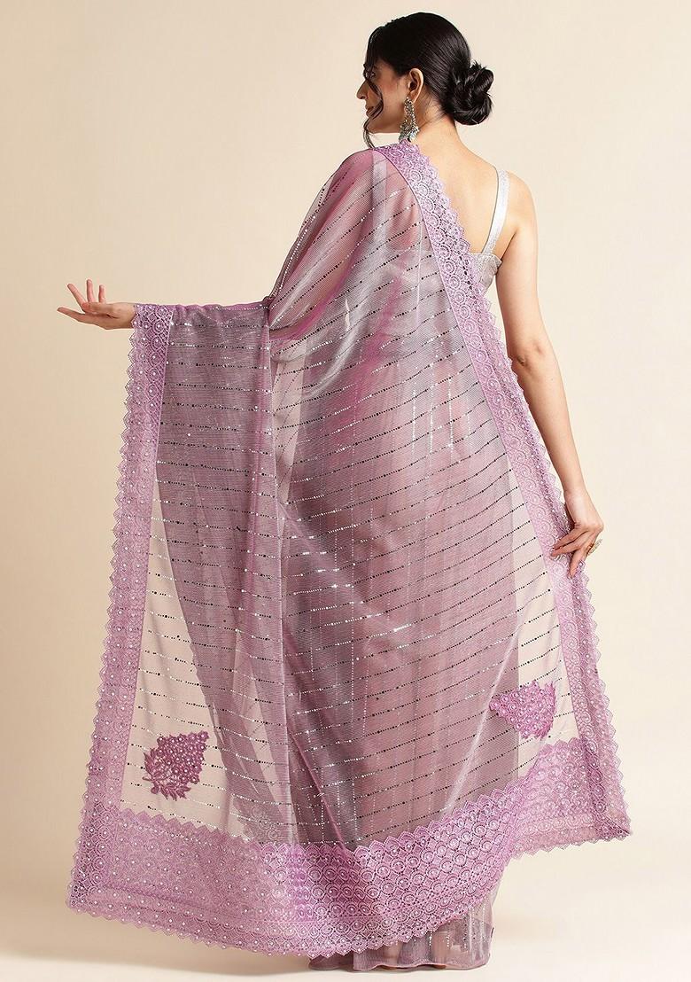 Purple Ethnic Motifs Embellished Saree Set