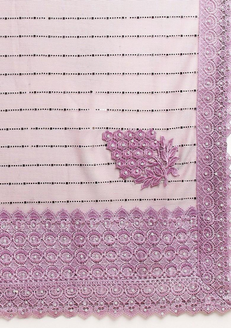 Purple Ethnic Motifs Embellished Saree Set