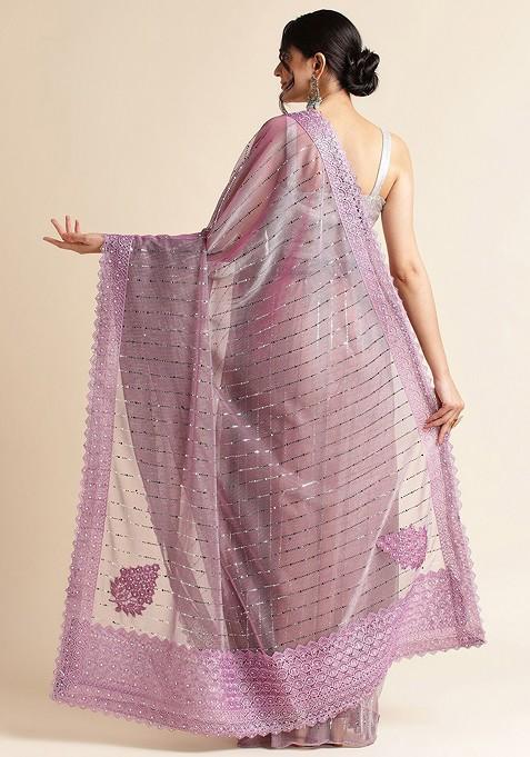 Purple Ethnic Motifs Embellished Saree Set
