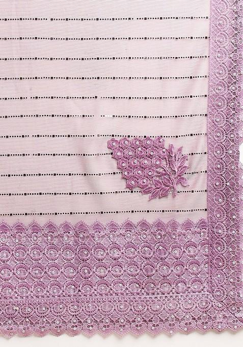 Purple Ethnic Motifs Embellished Saree Set