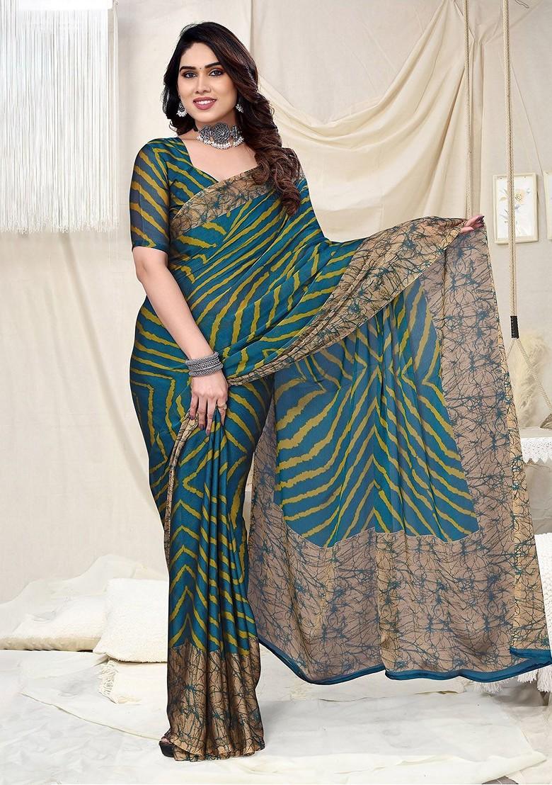 Yellow Leheriya Printed Saree Set