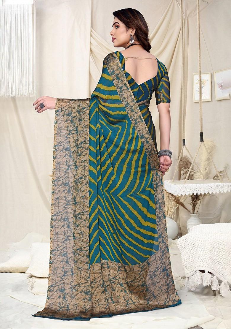 Yellow Leheriya Printed Saree Set