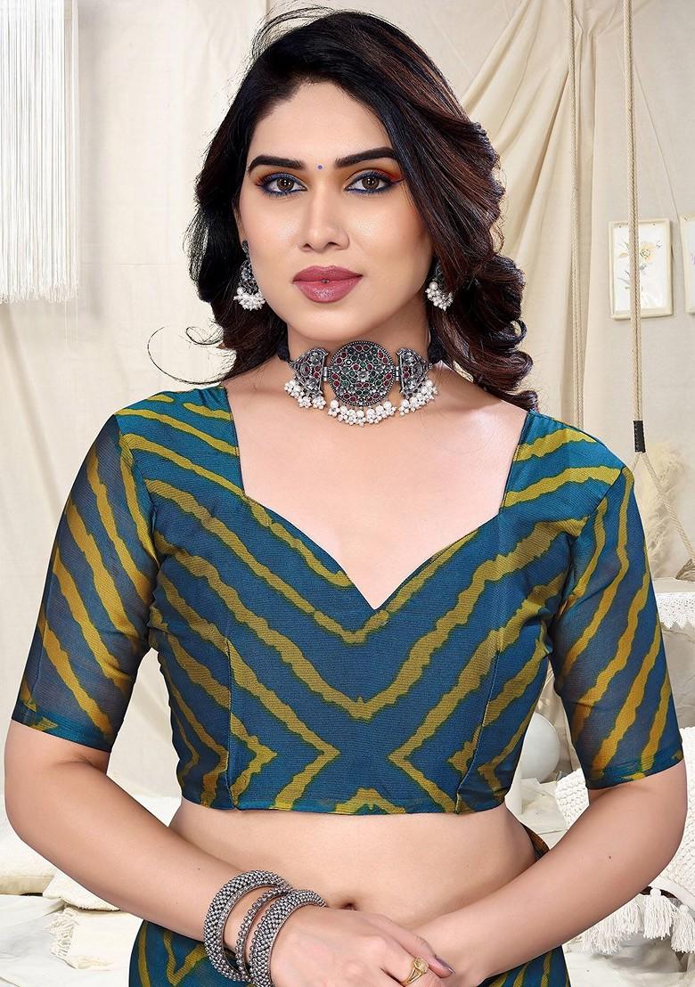 Yellow Leheriya Printed Saree Set