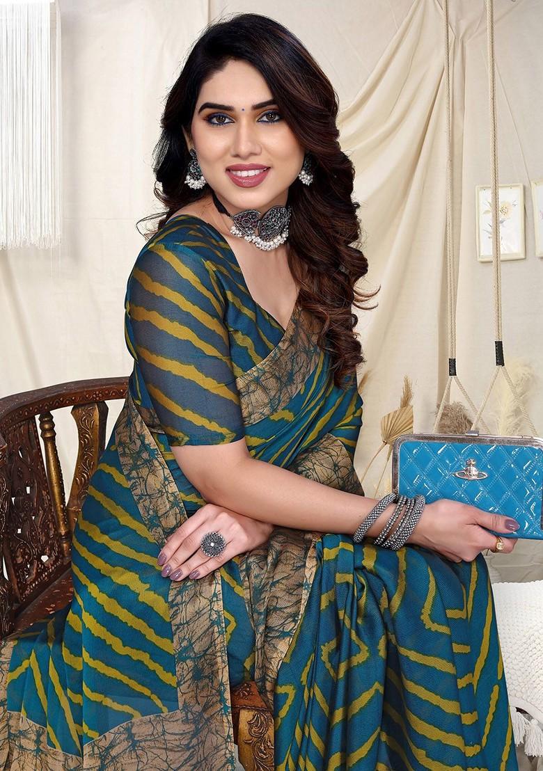 Yellow Leheriya Printed Saree Set