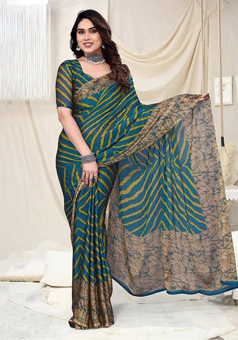 Yellow Leheriya Printed Saree Set