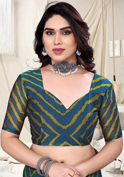 Yellow Leheriya Printed Saree Set