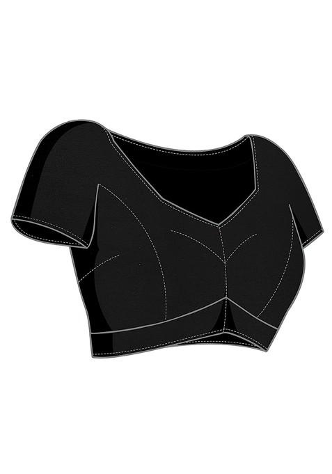 Black Floral Print Ruffled Saree Set