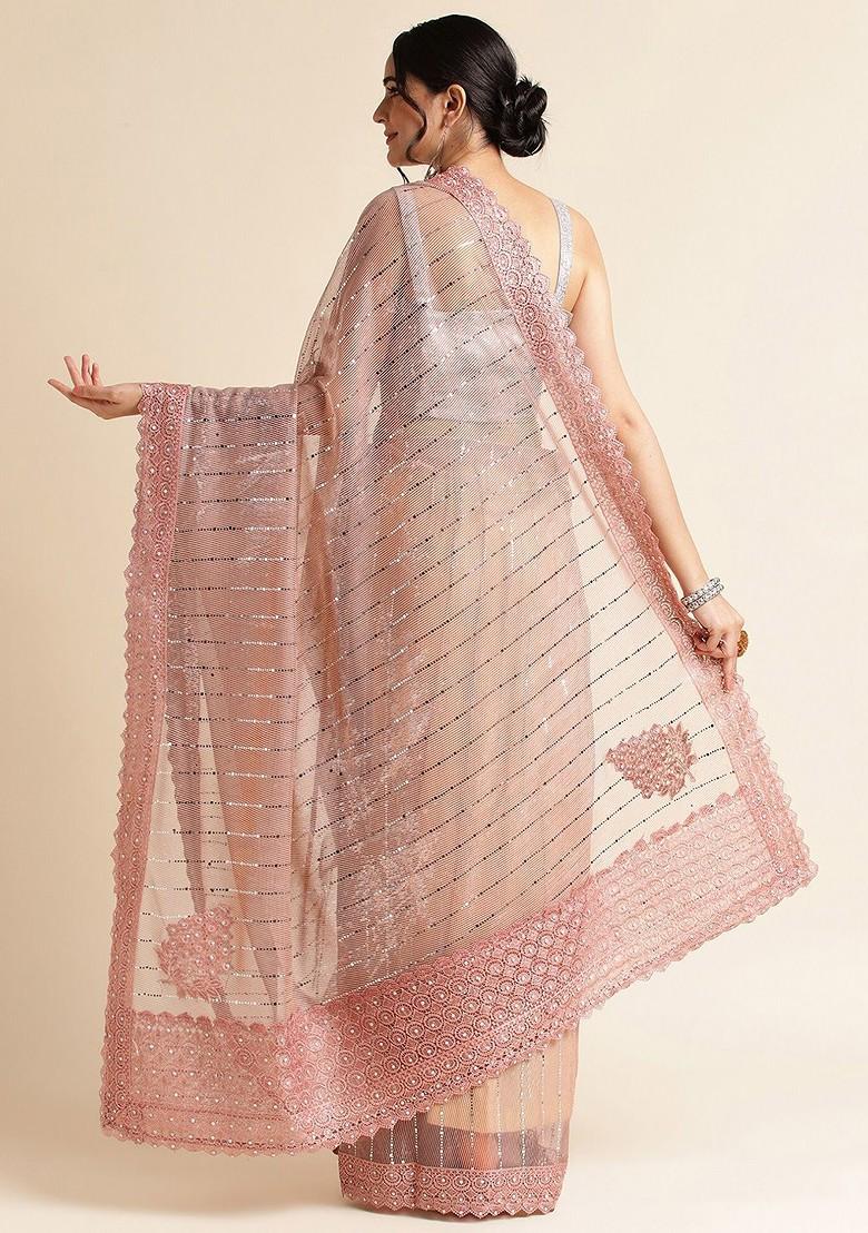 Peach Ethnic Motifs Embellished Saree Set