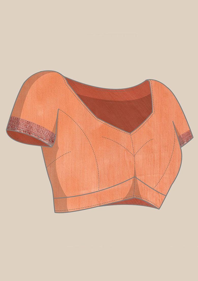 Peach Ethnic Motifs Embellished Saree Set