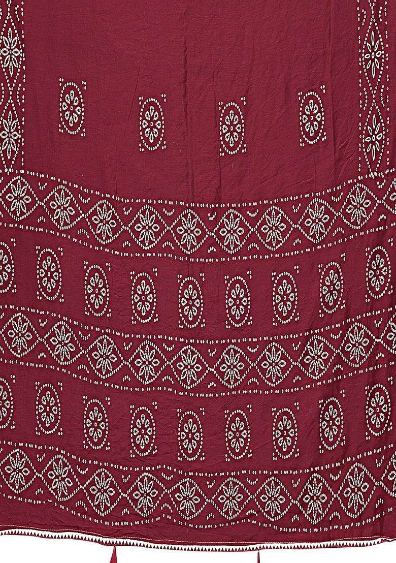 Maroon Bandhani Print Chanderi Saree Set - Indya