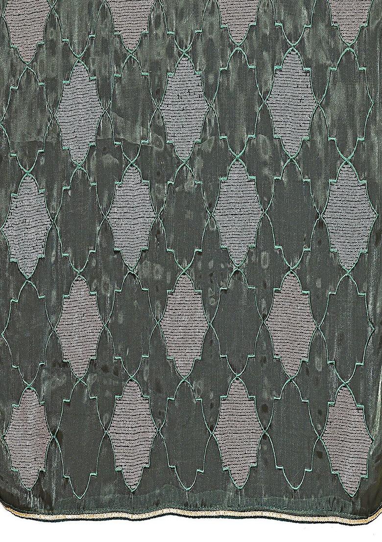 Green Ethnic Motifs Sequin Embroidered Organza Saree Set