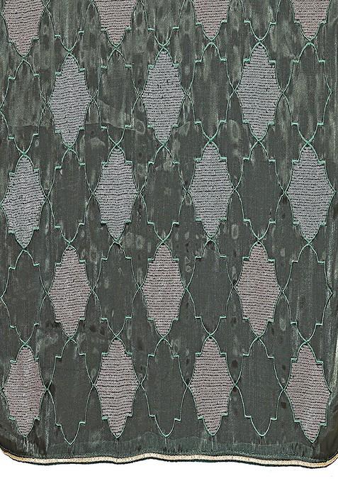 Green Ethnic Motifs Sequin Embroidered Organza Saree Set